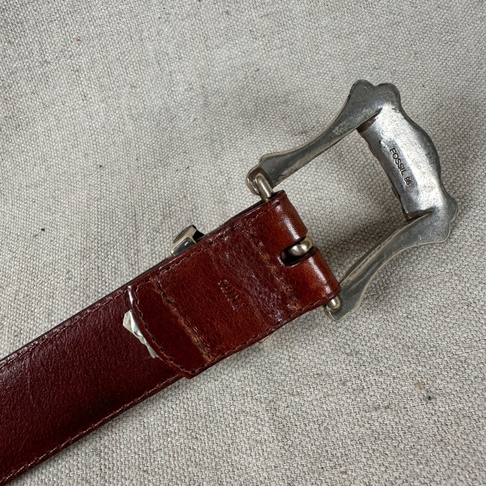 Fossil Womens Brown Leather Western Belt Silver‎ Ornate Concho Buckle Size L - Picture 2 of 9